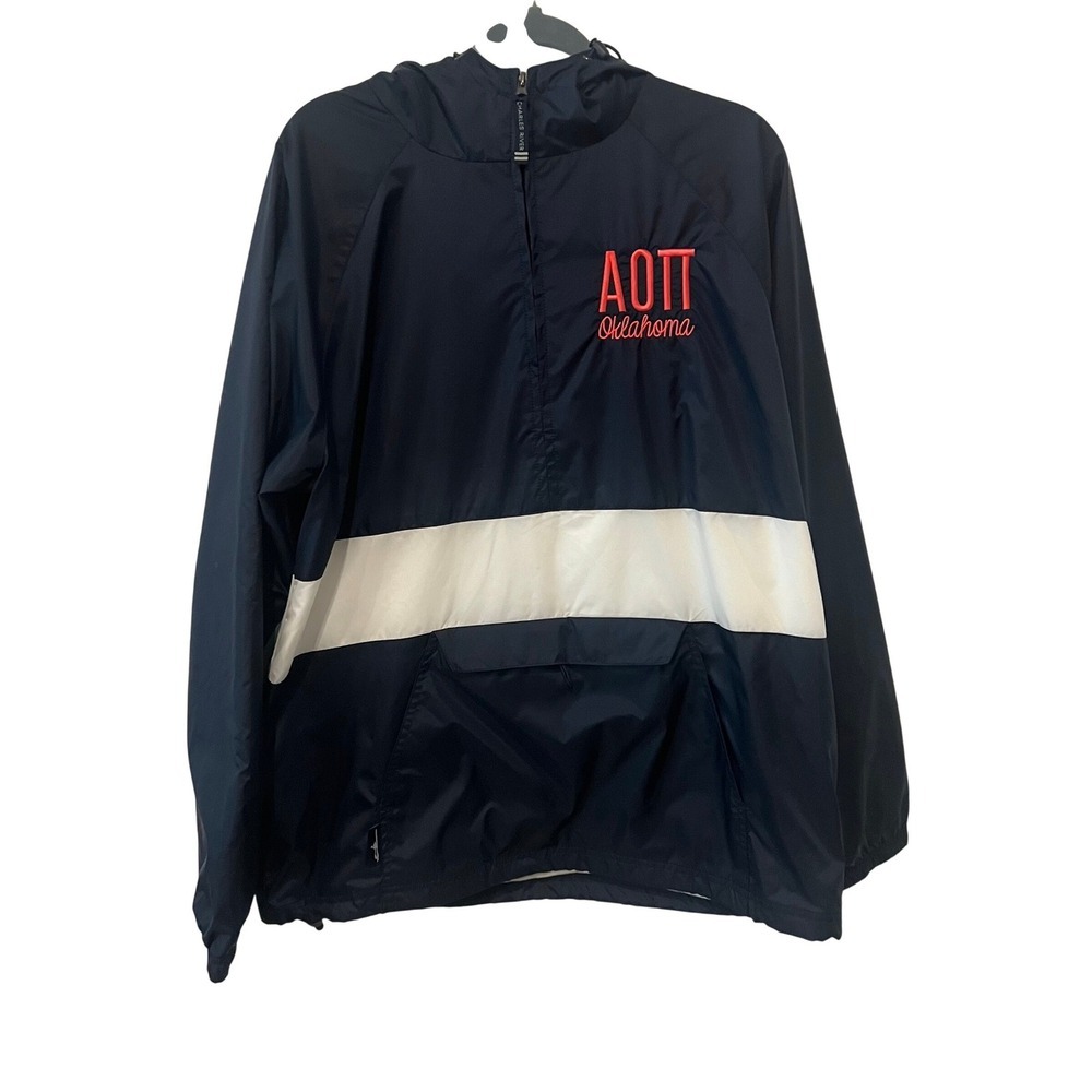 Charles River AOII Alpha Omicron Pi Oklahoma Windbreaker Jacket Navy L (1104)